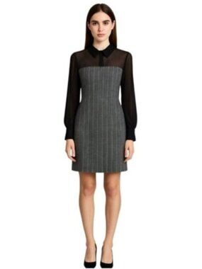 NWT BCBGeneration Black Sheer Sleeve Twill Plaid Pattern Dress